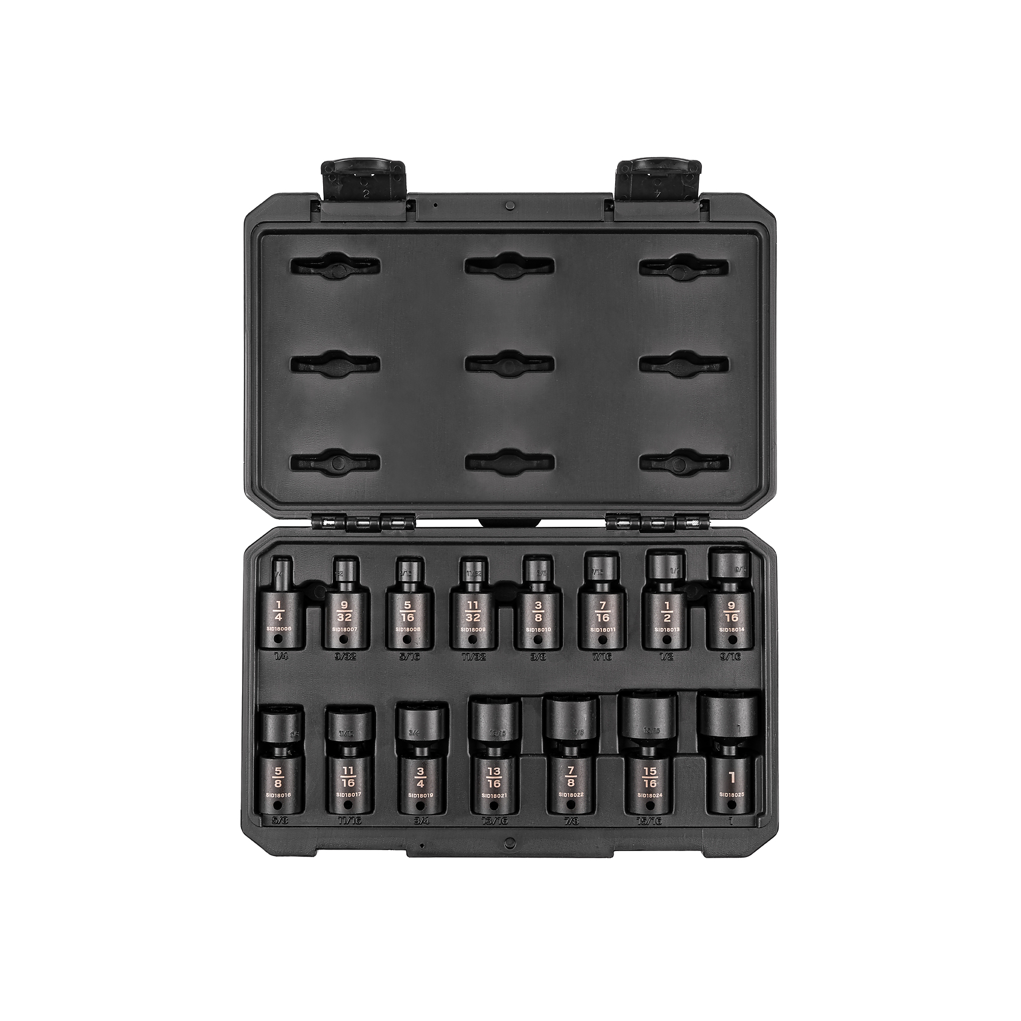 TEKTON 3/8 Inch Drive Shallow 6-Point Universal Joint Impact Socket Set with Case, 15-Piece (1/4 - 1 in.) | SID97301